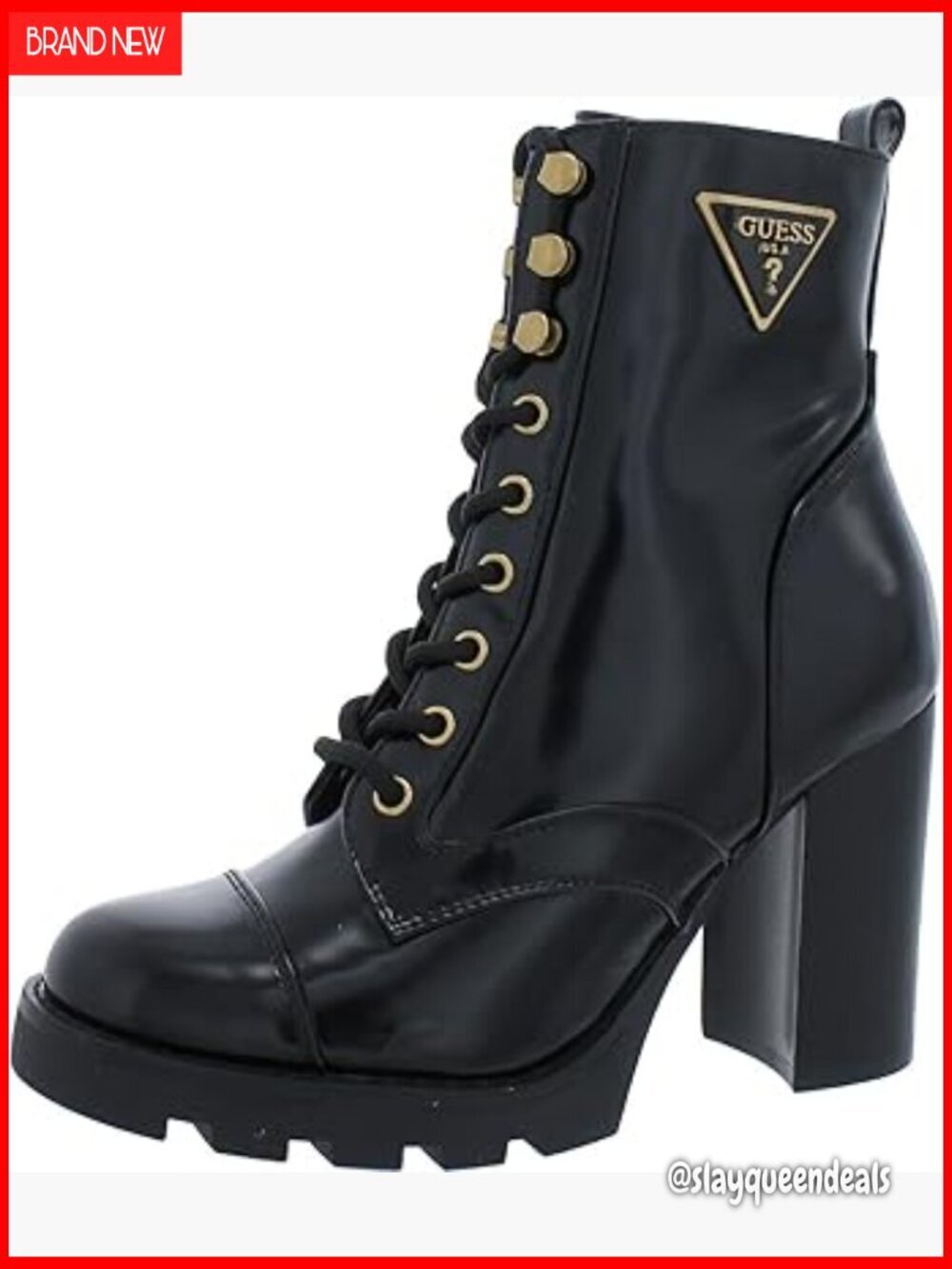 Black Combat Booties with 3.3 Inch Block Heel and Lug Sole